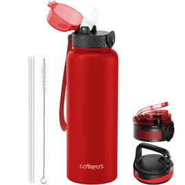 GOPPUS 1.2L/40oz Stainless Water Bottle with Straw Large Thermal Bottle 1200ml Flip Top Metal Bottles Cold Drink Leakproof Flask Big Drinks Bottles Double Walled Insulated Bottle Travel Water Bottle