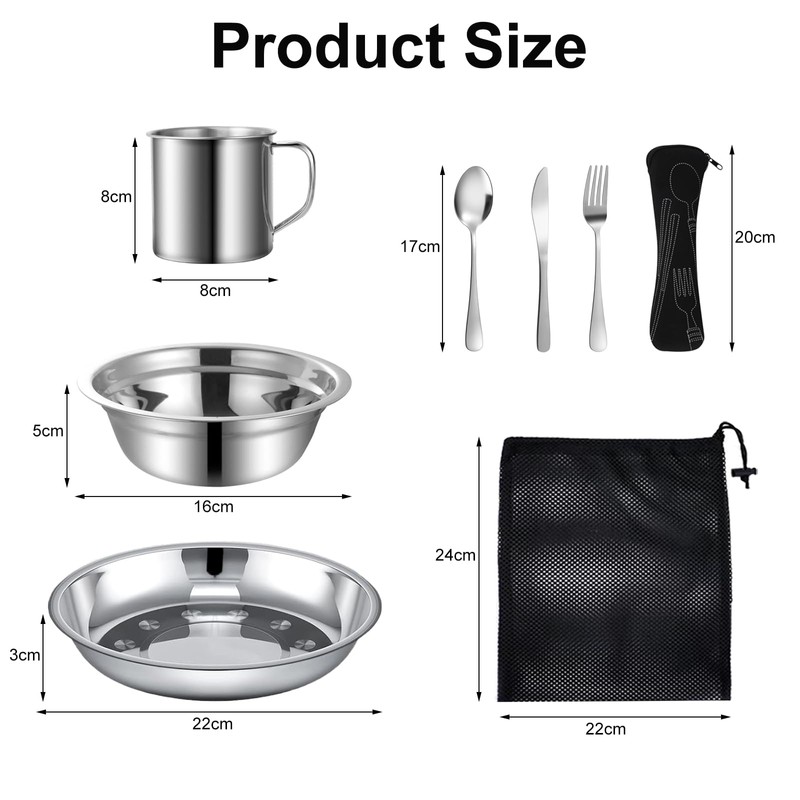 Lafuntar Camping Plate Bowl Cup Cutlery Set for 1, 8-Piece