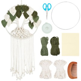ORIGACH DIY Macrame Tree of Life Wall Hanging Kit Handmade Boho White and Green Leaves Tapestry Macrame Kit for Beginner Adults with Step by Step Instruction Macrame Wall Decor for Living Room