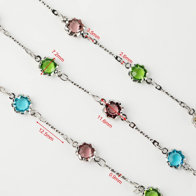 YOUBEIYEE 16.4 Feet Multicolor Rhinestone Jewelry Making Chains Bulk, Silver