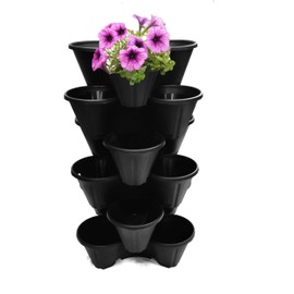 Shop4allsorts Set Of 6 Black Strawberry Trio Planters Stackable Plastic Patio Herb Planter Flower Pots