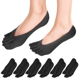 6 Pair Bunion Relief Socks, Orthopedic Toe Compression Socks No Show Low Cut Liner Five Finger Socks with Gel Tab Athletic Breathable Toe Separator Socks for Women