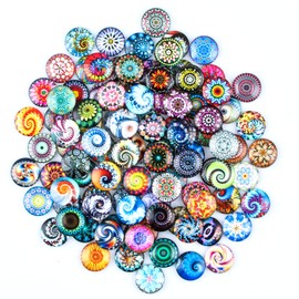 Pack of 100 Mixed Colour Glass Stones, 25 mm Muggle Stones, Colourful, Colourful Glass Stones Dome, Mixed Colour Glass Stones for Jewellery Making, Photo Frame, Artwork, Home Decoration (A)