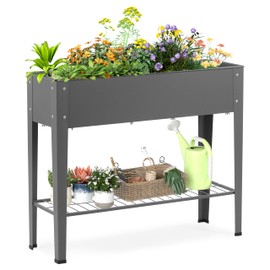 Outdoor Heavy Duty Metal Raised Garden Bed with Legs (Dark Gray)