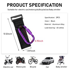 KVAEY 2 Pack Multipurpose Hook for Hanging Helmet, Goggle, Headsets, Durable Carabiners, Roll Bar Accessory Hook Hanger (Purple)