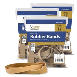 Upgrade Office Supply UPG234107PK3 Rubber Bands, Size #107 (7” x 5/8”), 3-Pack, 1 lb Bags, Natural Crepe, Made in USA