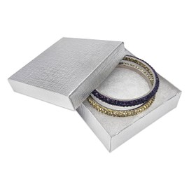TheDisplayGuys - 25-Pack #33 Cardboard Linen Paper Jewelry Gift Boxes w. Cotton Padding - Silver (3.5" x 3.5" x 1.0")