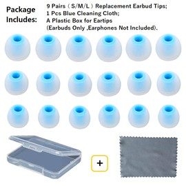 Earbud Tips Replacement Earbud Tips Ear Bud Replacement Pieces Silicone Soft and Comfortable Fit for Inner Hole from 3.8mm - 5.1mm Earphones 9 Pairs S/M/L Clear Blue