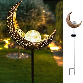 HDNICEZM Solar Garden Light Outdoor Decorative, Moon Decor Crackle Glass Globe Garden Stake Metal Lights，Waterproof Warm White LED for Pathway, Lawn, Patio, Yard Ornaments for Outside