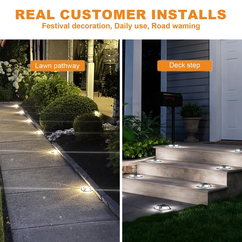 VOLISUN Solar Driveway Dock Marine Lights 8-Pack,2 Colors in 1,Outdoor