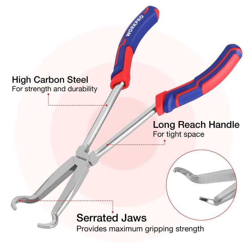 WORKPRO 3 Piece Long Reach Hose Grip Pliers Set 11''Ring