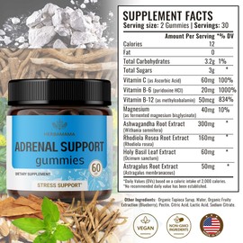 HERBAMAMA Adrenal Support Gummies for Energy, Stress & Relaxation w/Ashwagandha, Rhodiola Rosea, Holy Basil & Astragalus Root - Cortisol Manager & Adrenal Restore - 60 Vegan, Non-GMO Chews