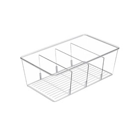 Forfuture-go 1 Pack Storage Organizer Bins, Plastic Bins Desk Organizer Containers with 4 Slots for Pantry, Kitchen, Fridge, Cabinet Packets, Snacks, Shelves, Pouches, Spice Packets