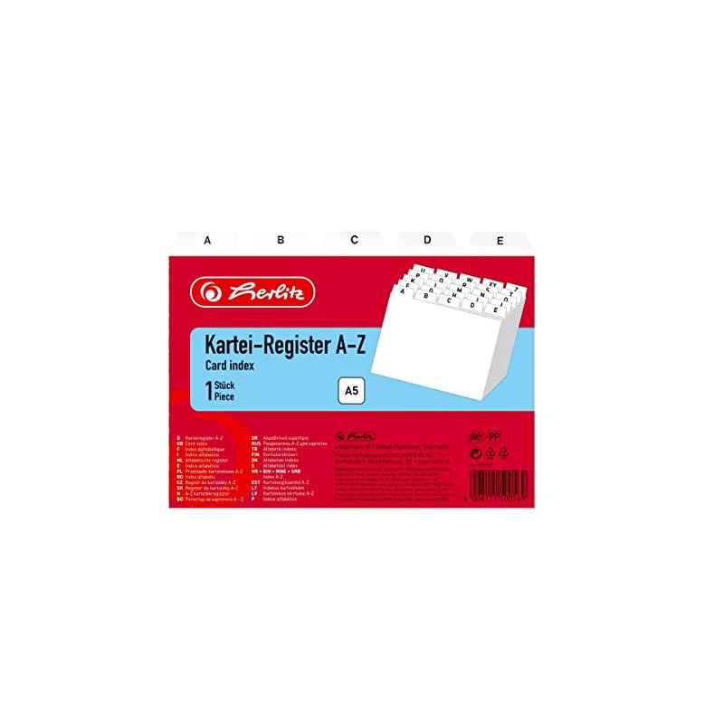 Herlitz A5 A-Z Guide Card/ Index Cards Register - White