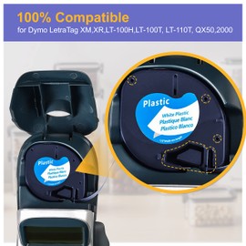 AOMYA-3 Pack Compatible Label Tape for Dymo LetraTag Refills 91331 Plastic Label Tape for Dymo LetraTag Label Maker LT-100H 200B LT-100T Plus QX50, 12mm x 4m (1/2" x 13') Black on White (3)…