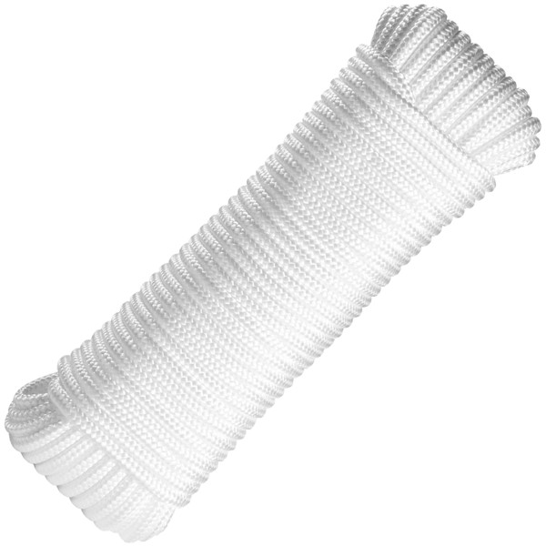 Nylon Rope 1/4 inch by 80 Ft - Use for Flag Pole Rope Replacement, Marine Rope, Hiking, and Camping Rope -Strong Outdoor Rope for Laundry Line, Tie, Pull, Swing, and More - White Rope - RamPro