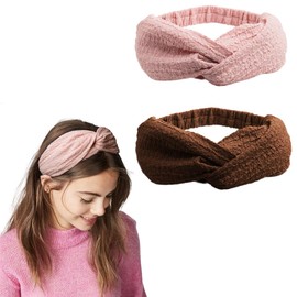 SXQLYH Pack of 2 Muslin Hair Bands for Women, Headband Women's Wide Elastic Non-Slip Knot Band for Short Hair, Yoga, Sports Hair Bands for Women, Hair Straw, Turban, Hair Wrap for Girls (B)