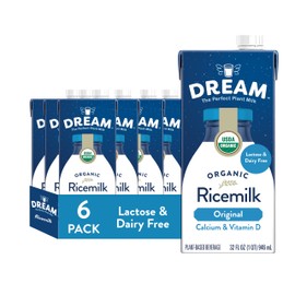 Rice Dream Organic Rice Milk Drink, Enriched Original, Calcium & Vitamin D, Vegan Dairy Alternative, Lactose Free, Shelf Stable, 32oz (Pack of 6)