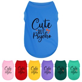 Expressive Polyester Dog Shirt Vest: Soft and Lightweight Puppy Shirt for Small and Medium Dogs, Featuring The Playful 'Cute but Psycho' Slogan Print Shirts Tank Top Blue S