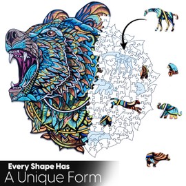 ESTROSO Wooden Jigsaw Puzzles for Adults - Beautiful Wooden Puzzle for Adults with Original Bear Design - 300 Piece Puzzle for Adults Wooden Puzzles, Giftable Wooden Box (Bear)