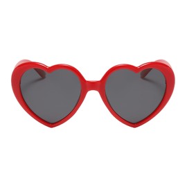 JCTAIFOO Polarised Love Heart Sunglasses Women's Vintage Fashion Oversized Heart Shape Glasses for Party Festival, Red/Dark Grey