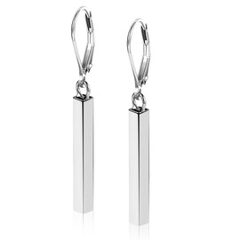 Silver Drop Earrings for Women, Small Silver Bar Dangle Earrings Silver Bar Pendant Hoop Earrings Leverback Hoop Drop Earrings Jewelry Gifts for Women Girls