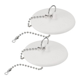 uxcell 2Pcs Rubber Drain Stopper with Chain and Hanging Ring, Bathtub Drain Plug Fits 1-1/2 Inch to 2 Inch, Rubber Sink Stopper Drain Plug for Bathtub, Kitchen and Bathroom, White