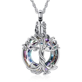 shajwo Tree of Life Cremation Urn Ashes Necklace for Women Men Circle of Life Cremation Crystals Ash Pendant Loved One Memorial Jewelry,Silver-Purple