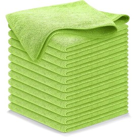 Microfiber Cleaning Cloths - 12 Pack (12.5"x12.5") - Ultra-Absorbent, Streak-Free Towels for Car Wash, Mirrors, and Windows - Washable Up to 1200 Times - High Performance Dirt & Liquid Removal - Color: Light Green