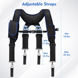 UMYLOV Tool Belt Suspenders for Men, Adjustable Padded Carpenter Tool Belt with Magnetic WristBand Multifunctional Pouch Pocket for Construction Workers (Black)