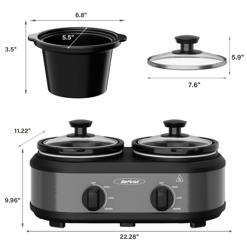 Sunvivi Dual Slow Cooker, Buffet Server & Warmer with 2