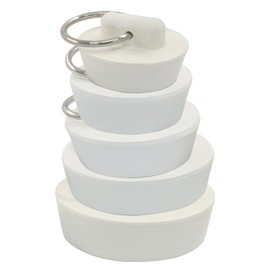 Seimneire White Rubber Bathtub Drain Stopper, Tub Sink Drain Plug with Hanging Ring for Kitchen and Bathroom - 5 Pcs (1-1/8", 1-3/8",1-5/8", 1-7/8",1")