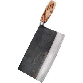 Chinese Chef`s Knife, 100% Handmade Traditional Knife, Real Forged Carbon Steel Blade, with Non-slip Ergonomic Handle for Home and Restaurant Kitchen