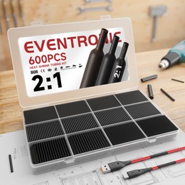 Eventronic Heat Shrink Tubing 600Pcs, EVA Material Upgrade, IP56 Waterproof Heatshrink Sleeving Kit, in Total 27m,12 Sizes, Ideal for Electrical Insulation and Wire Connector, Black, Never Fading