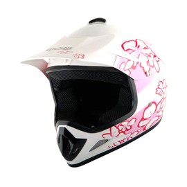 WOW Youth Motocross Helmet BMX MX ATV Dirt Bike Helmet Pink Flower + Goggles + Martian Spider Pink Glove Youth Bundle