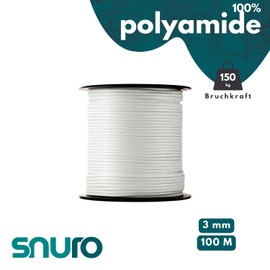 SNURO Nylon Rope (3 mm, 100 m, White) - Paracord Cord with Strong Nylon Material - Tear-Resistant Paracord Cord - Tear-Resistant & Lightweight - Breaking Force 170 kg
