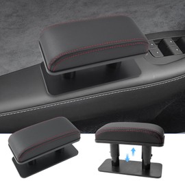 BIXUAN Car Door Armrest Universal PU Leather Car Armrest Left Elbow Support Cushion with Storage Box Car Armrest Cushion Car Door Armrest Pad Red Line