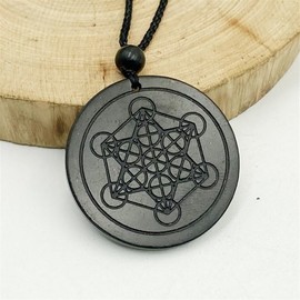 Shungite Anti-Radiation EMF Metatron Cube Energy Necklace,Metatron Cube Emf Protection Necklace for Men Women,Black