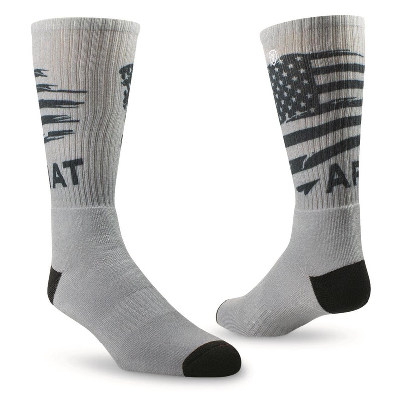 ARIAT Graphic Crew Socks, 2 Pairs Gray/Orange XL