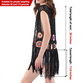 Women's Floral Crochet Hollow Out Sleeveless Fringe Long Boho Retro-look Handmade Cardigan Vest