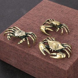 TEAMWILL Miniatures Brass Crab Small Statue Ornaments Retro Animal Figurines Decor Crafts (Style 2)