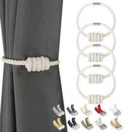 BEL AVENIR - Alzapaños magnéticos para cortina de algodón, decorativos, modernos lazos tejidos con nudo exquisito (algodón, paquete de 4)