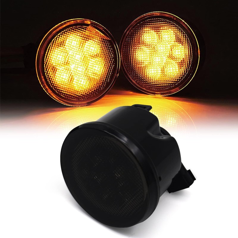 DKMGHT Turn Signal Lights Smoked Lens for Jeep Wrangler 2007-2018
