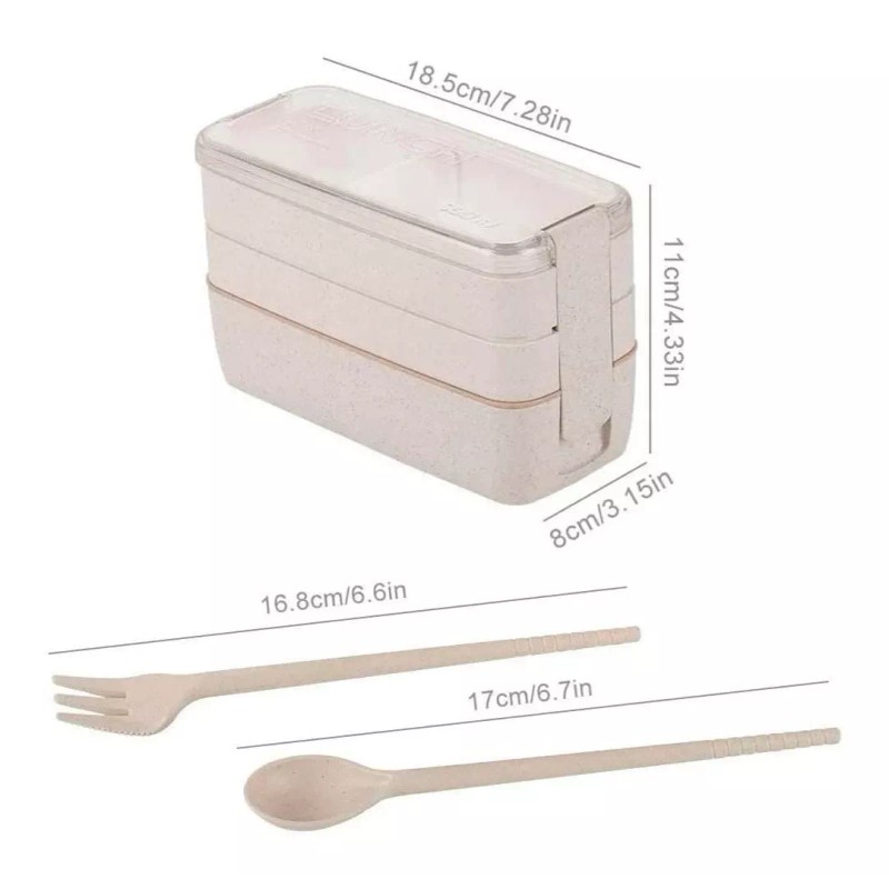 OEM Lonchera Contenedor Comida Lunch Box Escuela Cubiertos 3 Niv