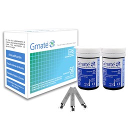 GMATE Tiras Reactivas con 50 Piezas.Glucómetros compatibles Familia GMATE. 2 empaques de 25 Tiras cada uno
