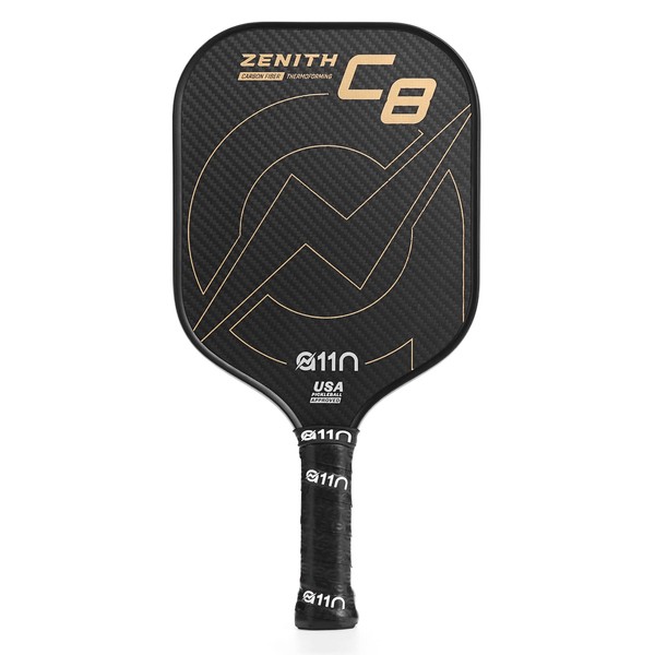 A11N Zenith C8-16mm Pickleball Paddle, T700 Carbon Fiber Thermoformed with Foam Injected Walls, USA Pickleball Approved, Classic Shape, Gold