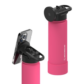 Scosche MFMS22 MagicMount Flask 22 oz Stainless Steel Water Bottle with MagSafe Phone Mount Stand, 12H Hot & 24H Cold Insulated Flask with Magnetic Phone Holder for Gym, Car, Travel, Sports 22oz, Pink