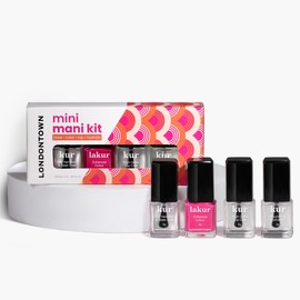LONDONTOWN Mani Mini Kit - Mother’s Day Manicure Nail Care Set with Nail Hardener & Base Coat, Summer Fling lakur (Bright Pink Polish), High Gloss Top Coat, and Nourishing Cuticle Oil - .24fl oz