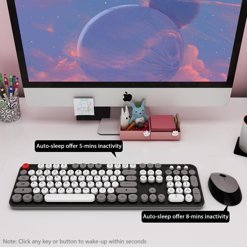 Wireless Keyboard and Mouse, KOOTOP Cute Keyboard and Mouse, 2.4G