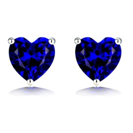 Navachi Pendientes de tuerca de plata de ley 925 chapados en oro blanco de 18 quilates con corazón y zafiro de rubí de 3 quilates, Plata Plata de ley, zafiro